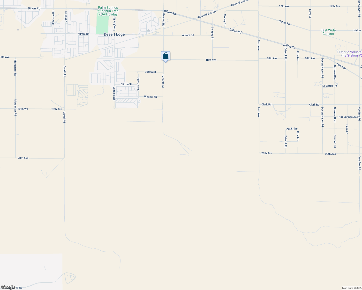 map of restaurants, bars, coffee shops, grocery stores, and more near 19900 Bennett Road in Desert Hot Springs