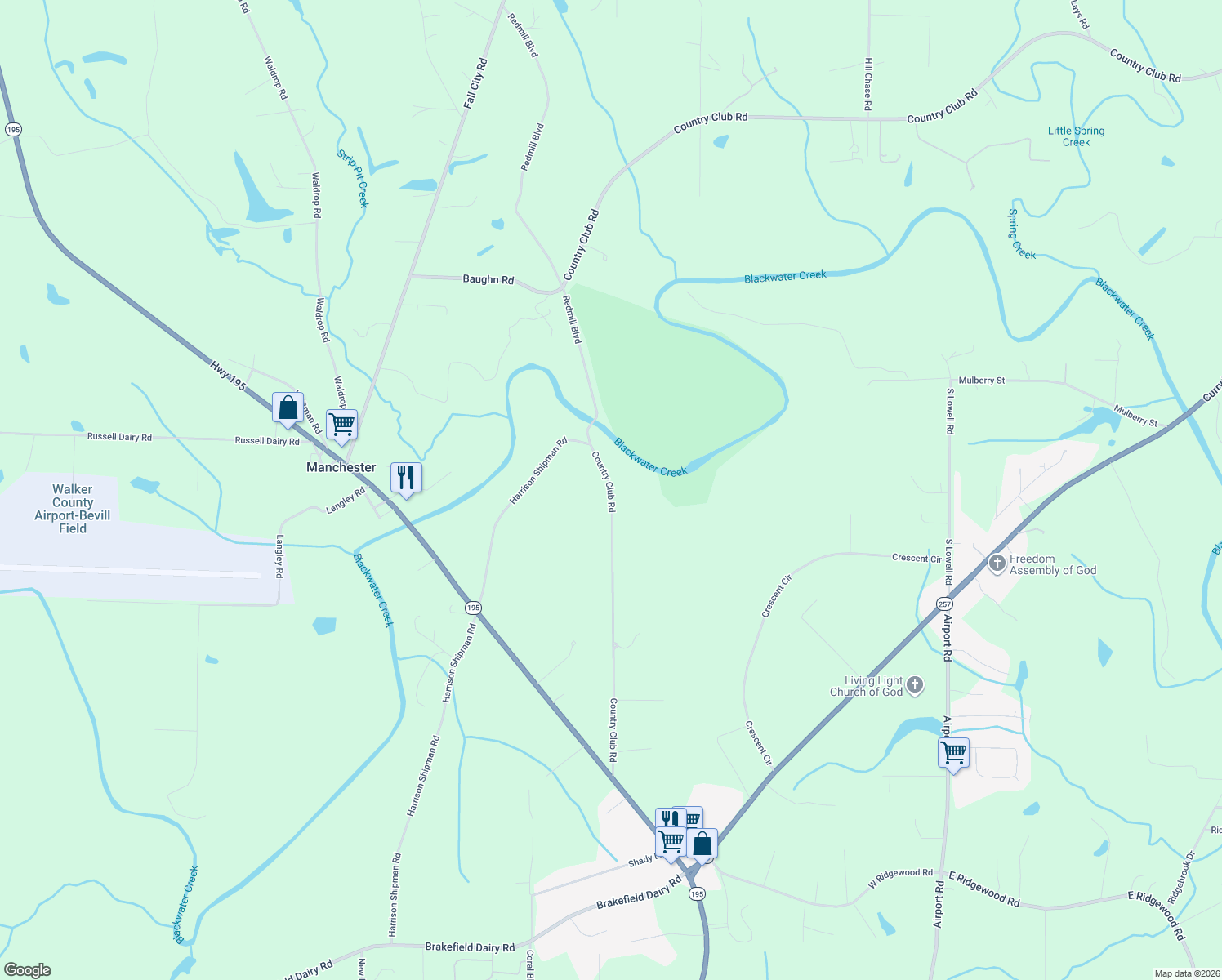 map of restaurants, bars, coffee shops, grocery stores, and more near 368 Country Club Rd in Jasper