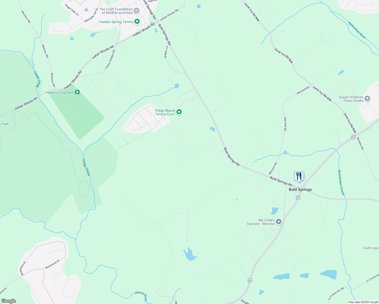 map of restaurants, bars, coffee shops, grocery stores, and more near 5295 Monroe Highway in Dacula