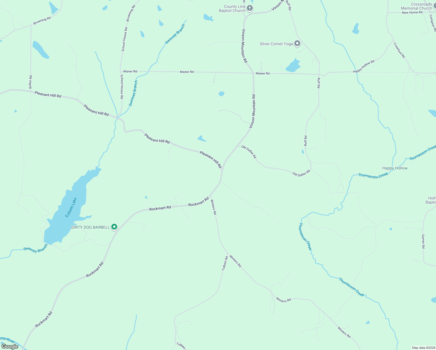 map of restaurants, bars, coffee shops, grocery stores, and more near 3444 Vinson Mountain Road in Rockmart