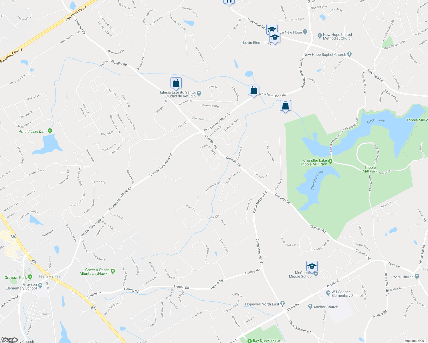 map of restaurants, bars, coffee shops, grocery stores, and more near 2025 Cutleaf Creek Road Southeast in Grayson