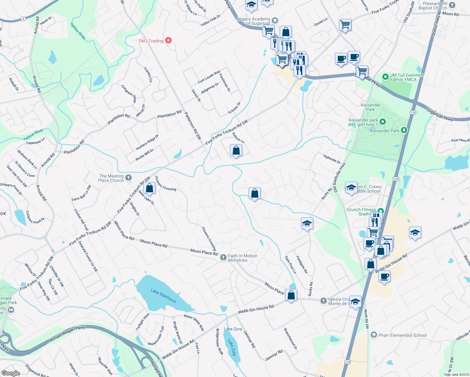 map of restaurants, bars, coffee shops, grocery stores, and more near 747 Mill Rock Street in Lawrenceville