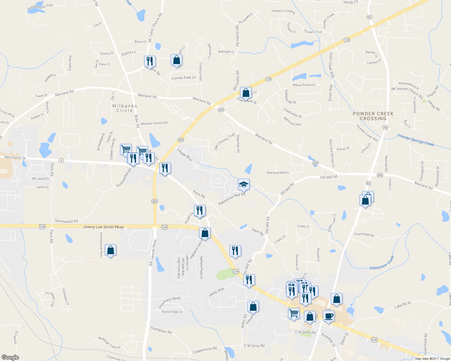 map of restaurants, bars, coffee shops, grocery stores, and more near 156 Crescent Woode Drive in Dallas