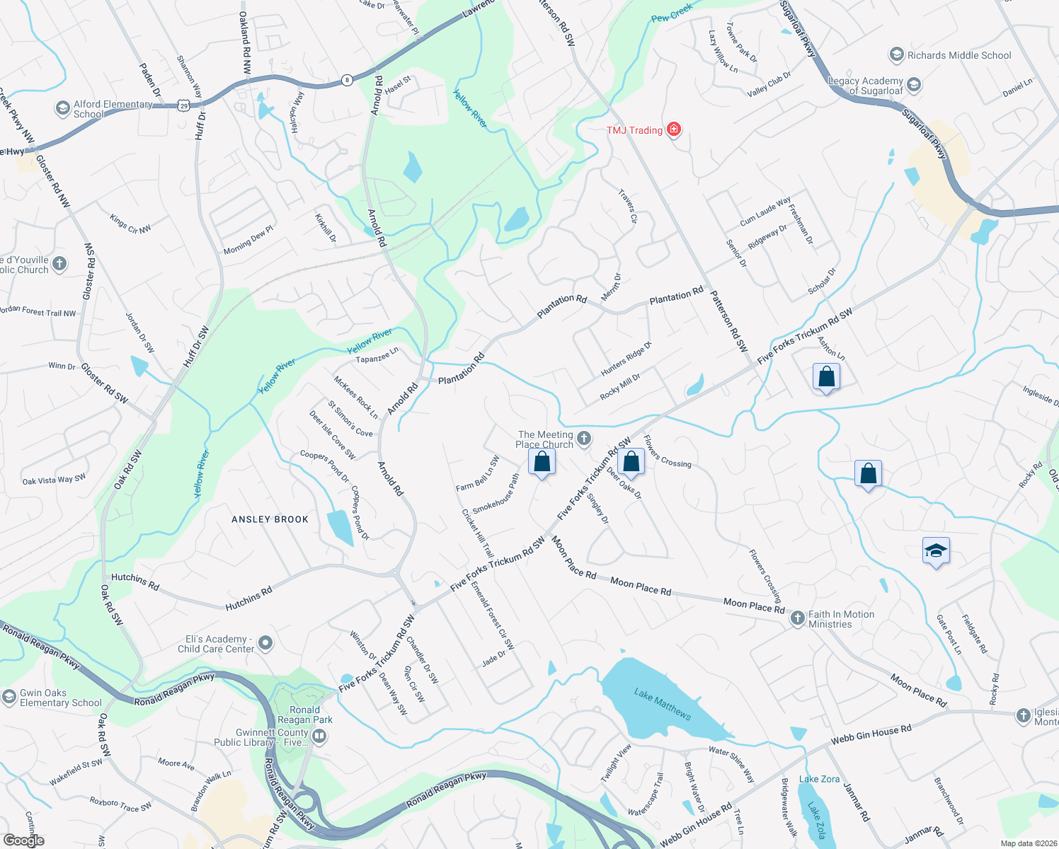 map of restaurants, bars, coffee shops, grocery stores, and more near 503 Cricket Ridge Court in Lawrenceville