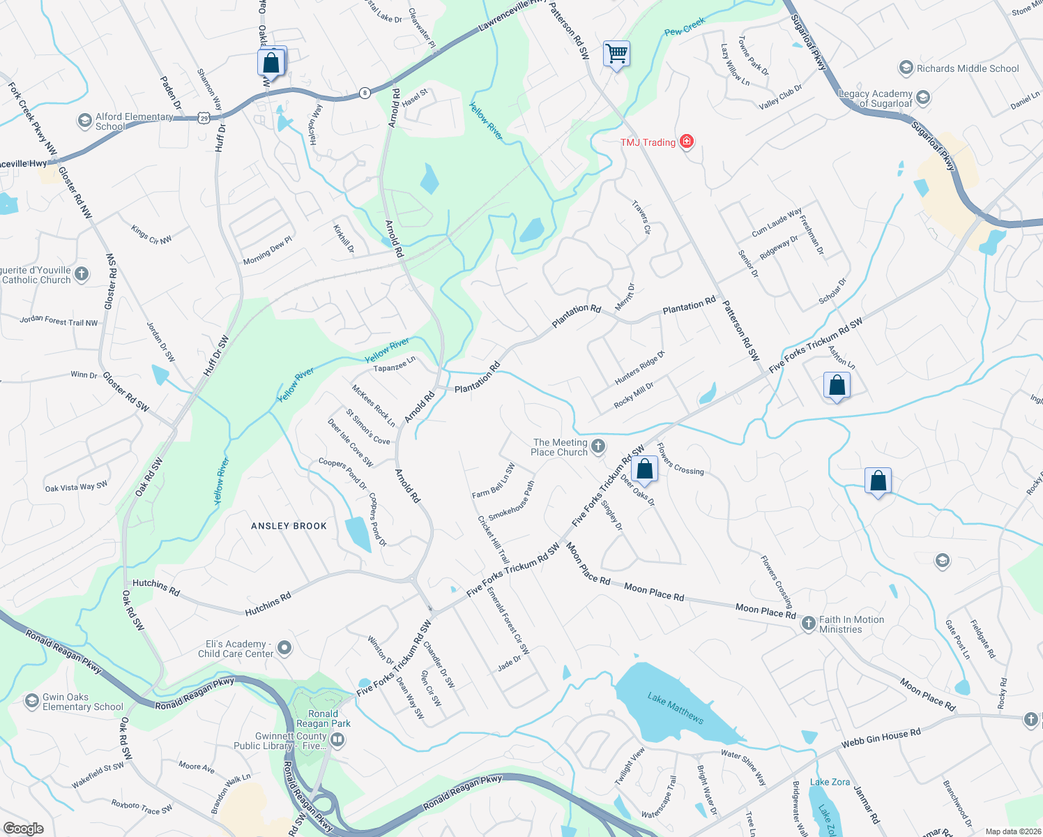 map of restaurants, bars, coffee shops, grocery stores, and more near 453 Cricket Ridge Court in Lawrenceville