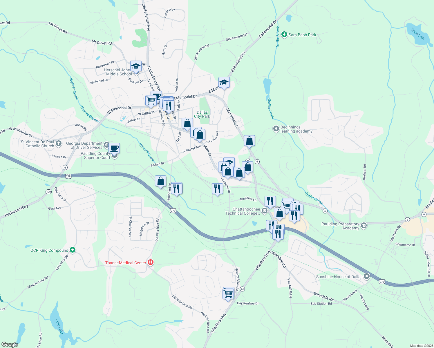 map of restaurants, bars, coffee shops, grocery stores, and more near 113 Academy Dr in Dallas