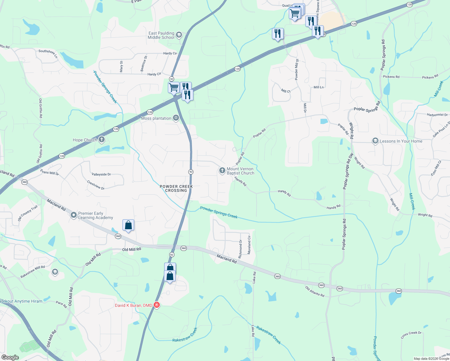 map of restaurants, bars, coffee shops, grocery stores, and more near 55 Rackley Way in Dallas