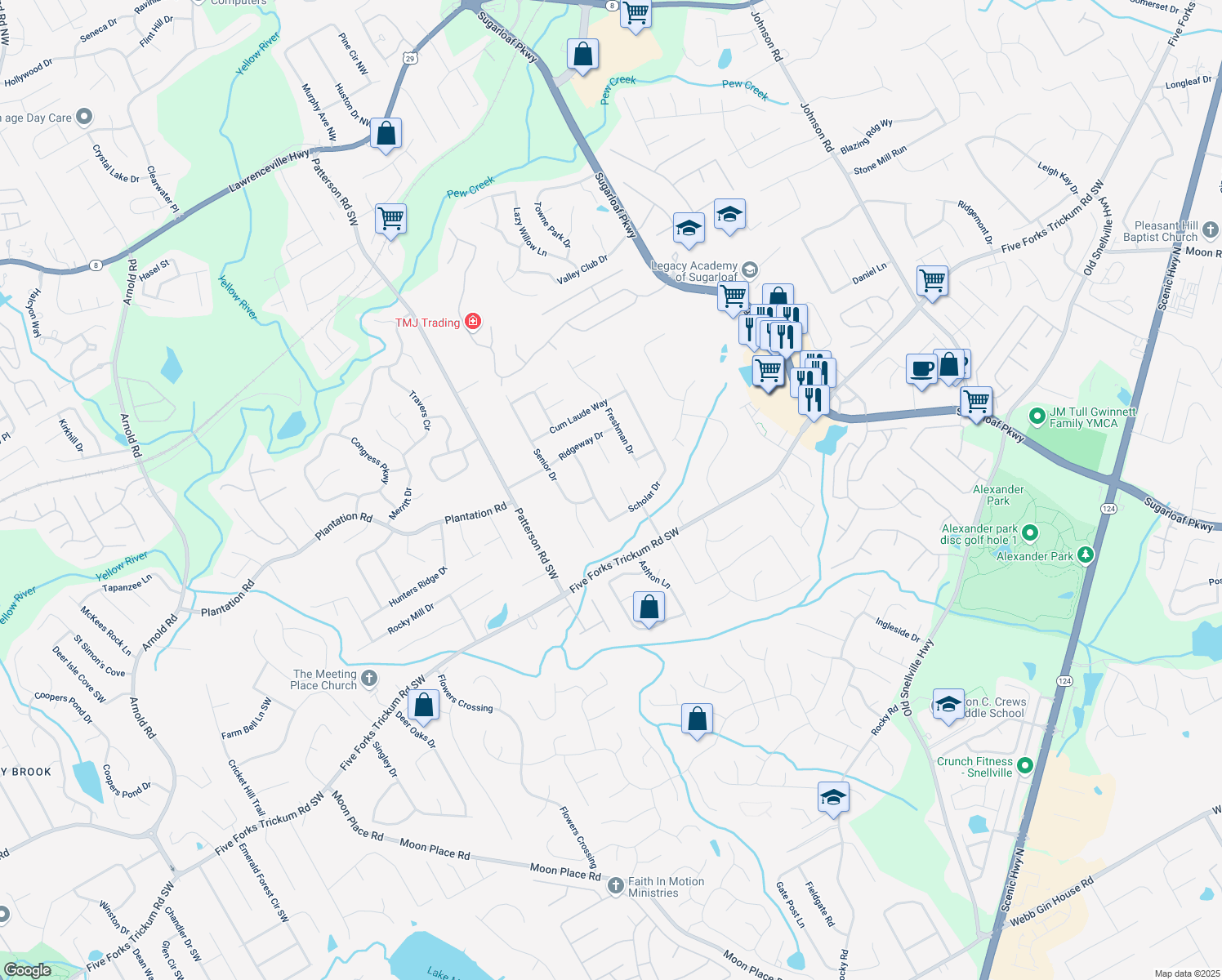 map of restaurants, bars, coffee shops, grocery stores, and more near 501 Textbook Ct in Lawrenceville