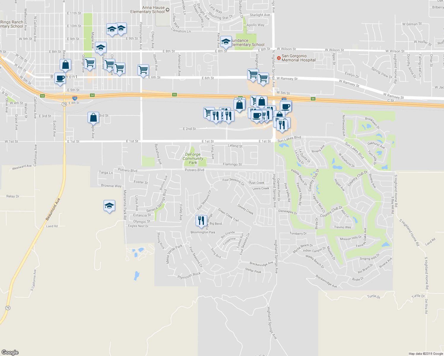 map of restaurants, bars, coffee shops, grocery stores, and more near 1525 Granite Creek in Beaumont