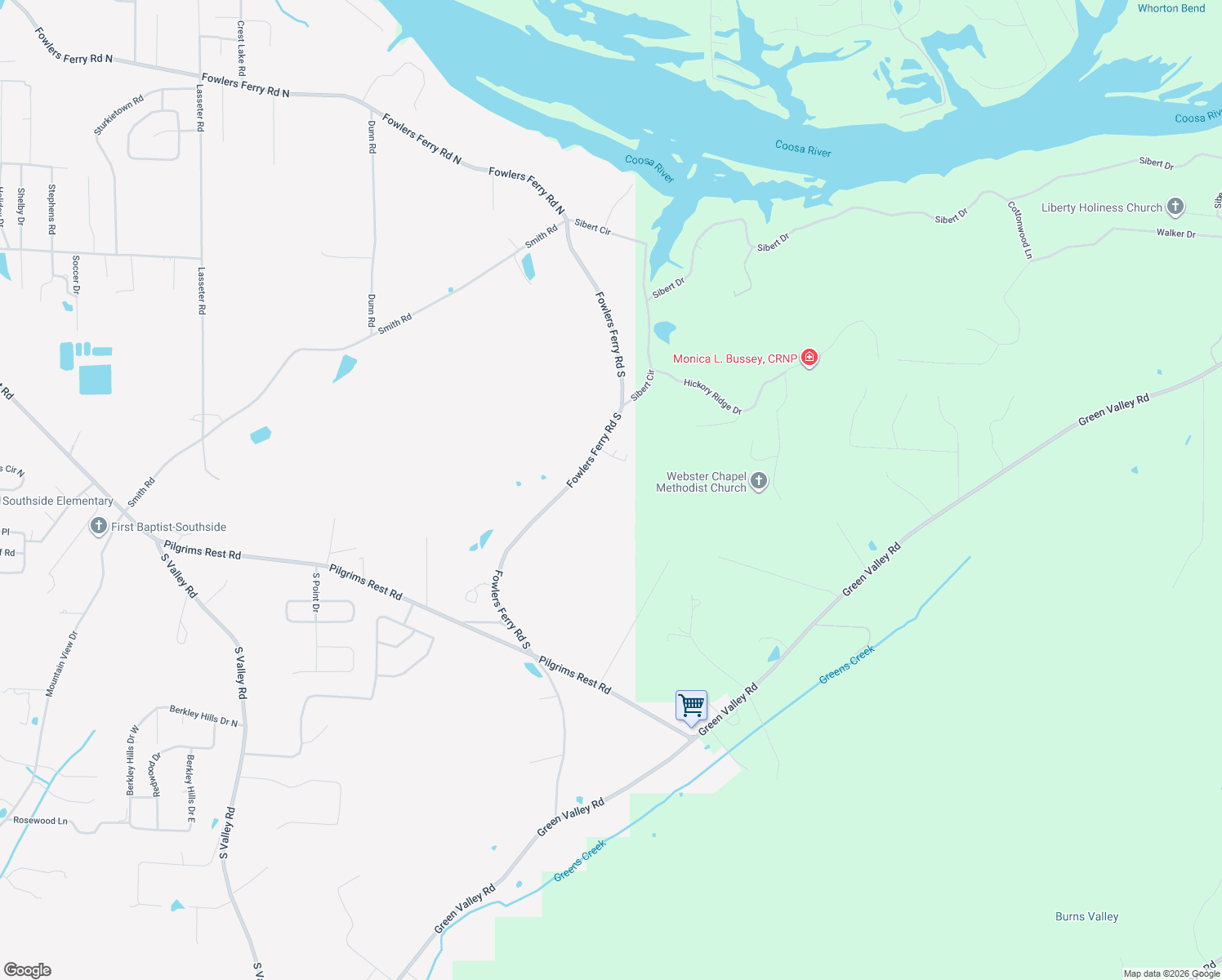 map of restaurants, bars, coffee shops, grocery stores, and more near 2253 Fowlers Ferry Road South in Gadsden