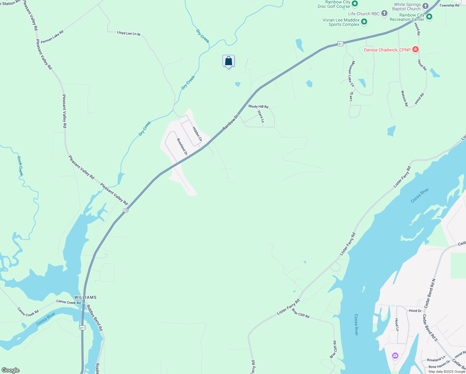 map of restaurants, bars, coffee shops, grocery stores, and more near 212 McEntyre Street in Rainbow City