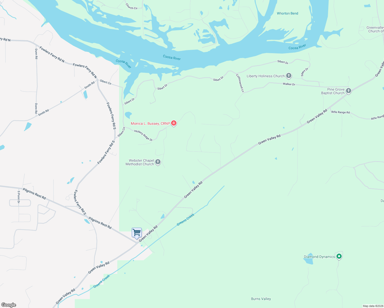 map of restaurants, bars, coffee shops, grocery stores, and more near 206 Meadow Creek Road in Gadsden