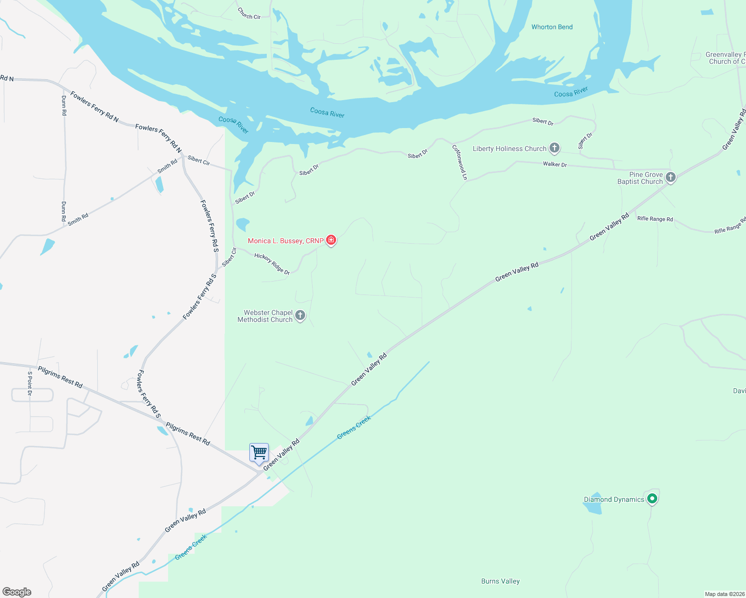 map of restaurants, bars, coffee shops, grocery stores, and more near 206 Meadow Creek Road in Gadsden