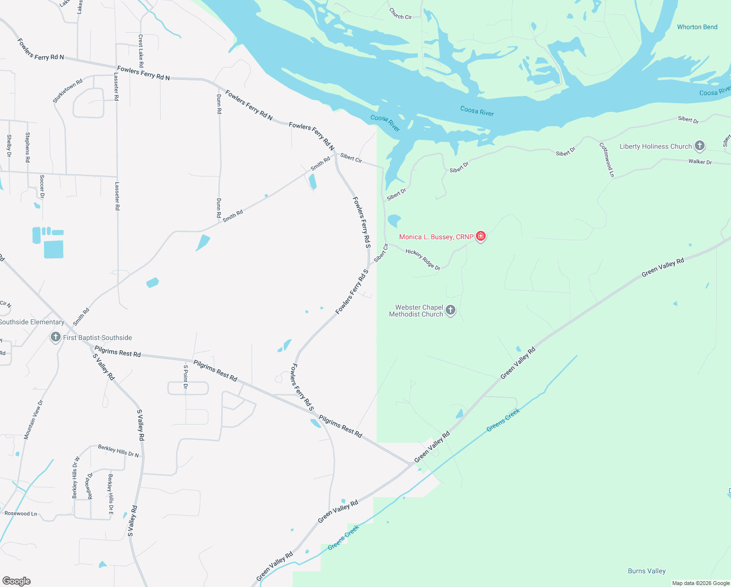 map of restaurants, bars, coffee shops, grocery stores, and more near 2253 Fowlers Ferry Road South in Gadsden