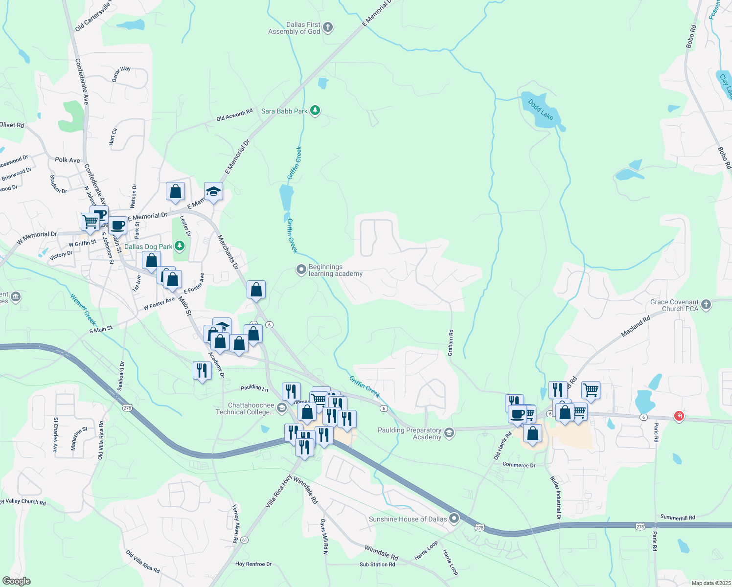 map of restaurants, bars, coffee shops, grocery stores, and more near 118 Colt Lane in Dallas