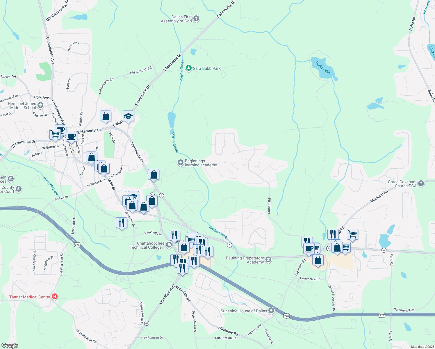 map of restaurants, bars, coffee shops, grocery stores, and more near 118 Colt Lane in Dallas