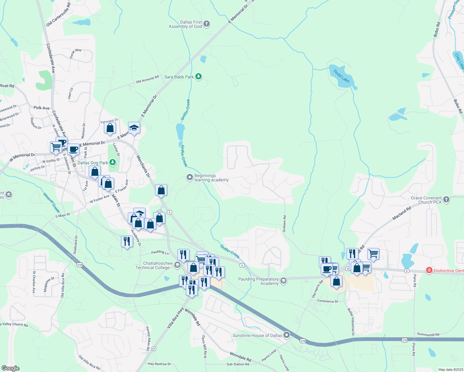 map of restaurants, bars, coffee shops, grocery stores, and more near 111 Colt Lane in Dallas