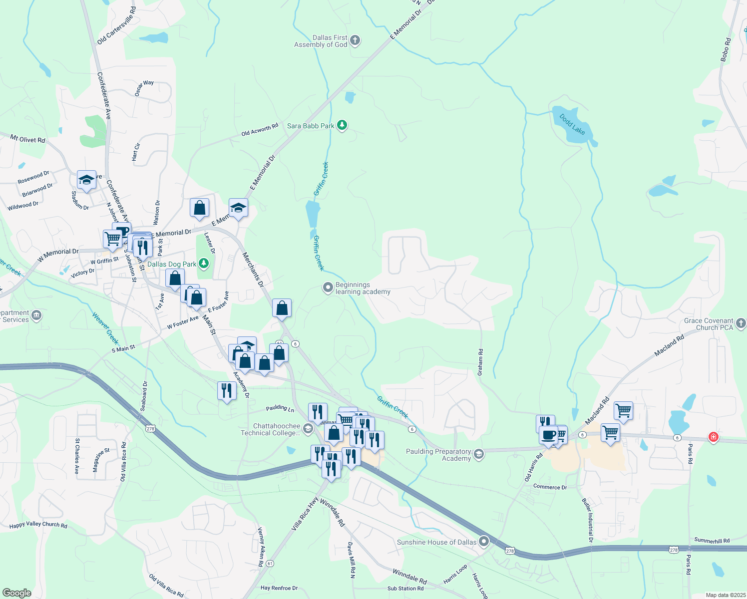 map of restaurants, bars, coffee shops, grocery stores, and more near 105 Hunter Place in Dallas