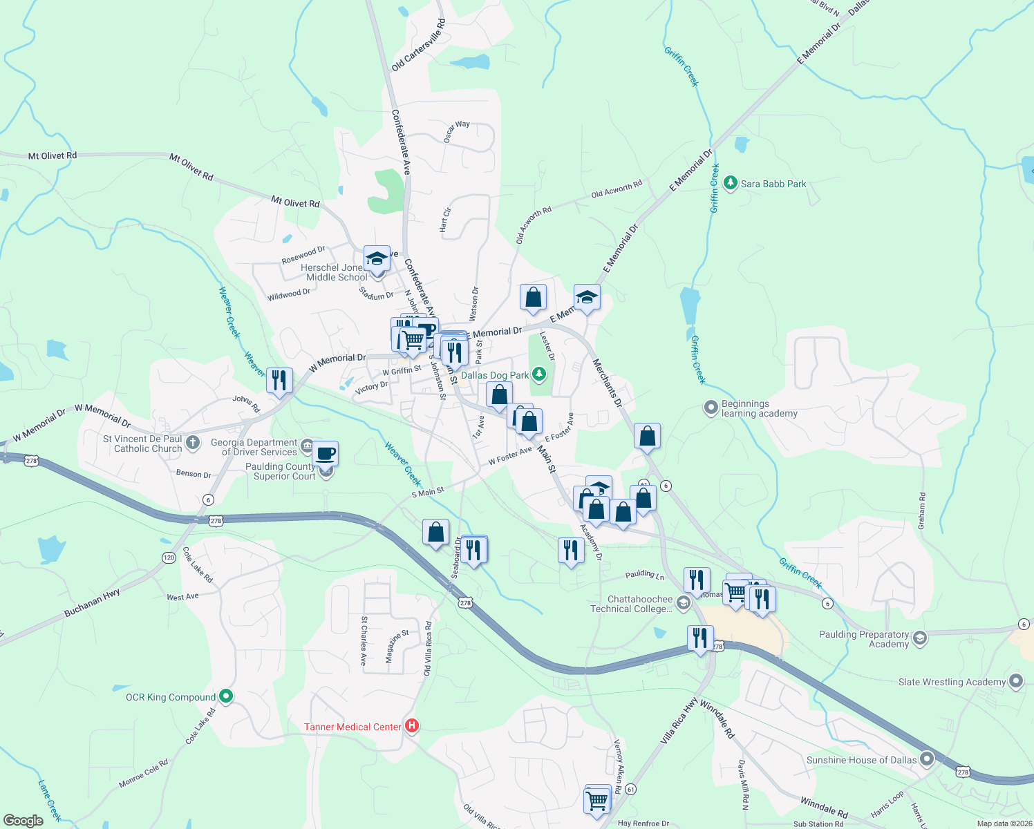 map of restaurants, bars, coffee shops, grocery stores, and more near 300 Hardee Street in Dallas