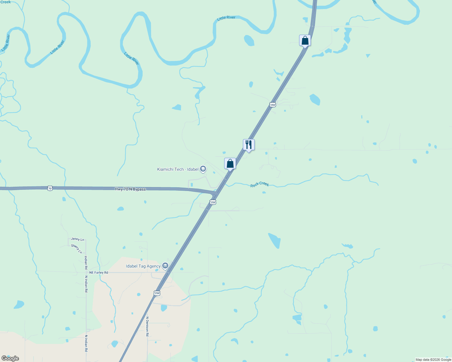 map of restaurants, bars, coffee shops, grocery stores, and more near 3205 Northeast Lincoln Road in Idabel