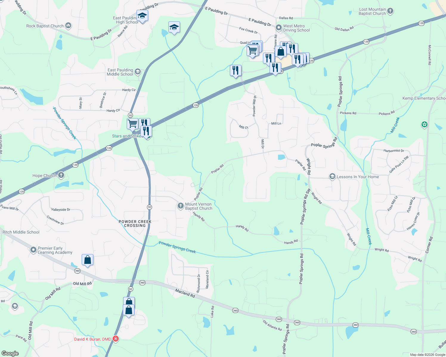 map of restaurants, bars, coffee shops, grocery stores, and more near 600 Poplar Road in Dallas