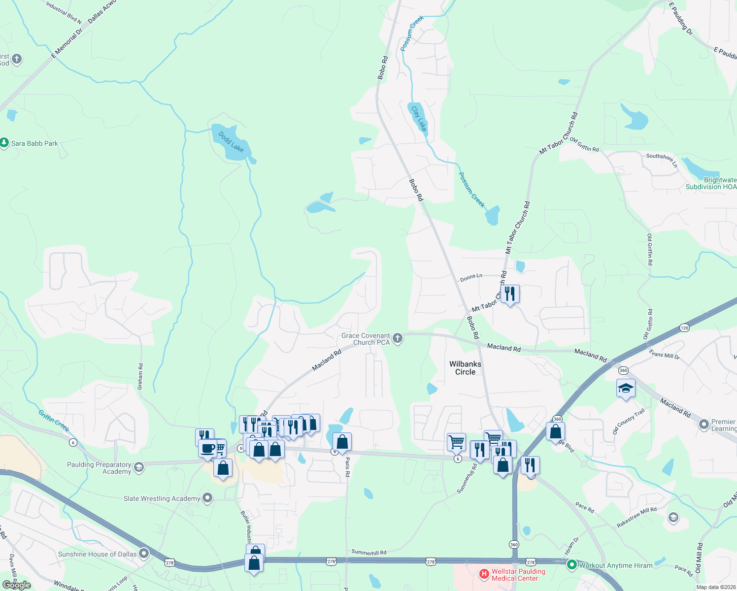 map of restaurants, bars, coffee shops, grocery stores, and more near 82 Donegal Way in Dallas