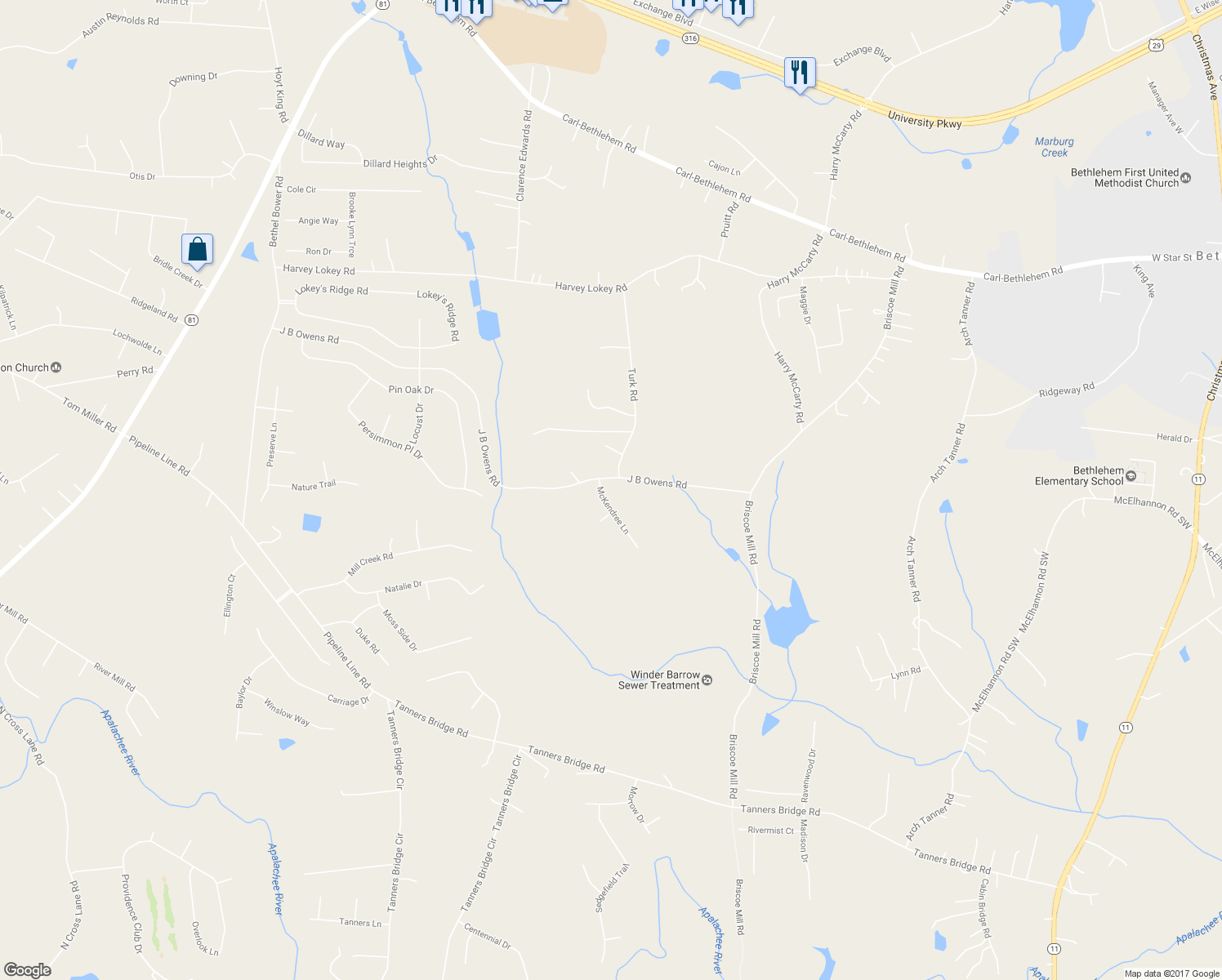 map of restaurants, bars, coffee shops, grocery stores, and more near 904 McKendree Lane in Bethlehem