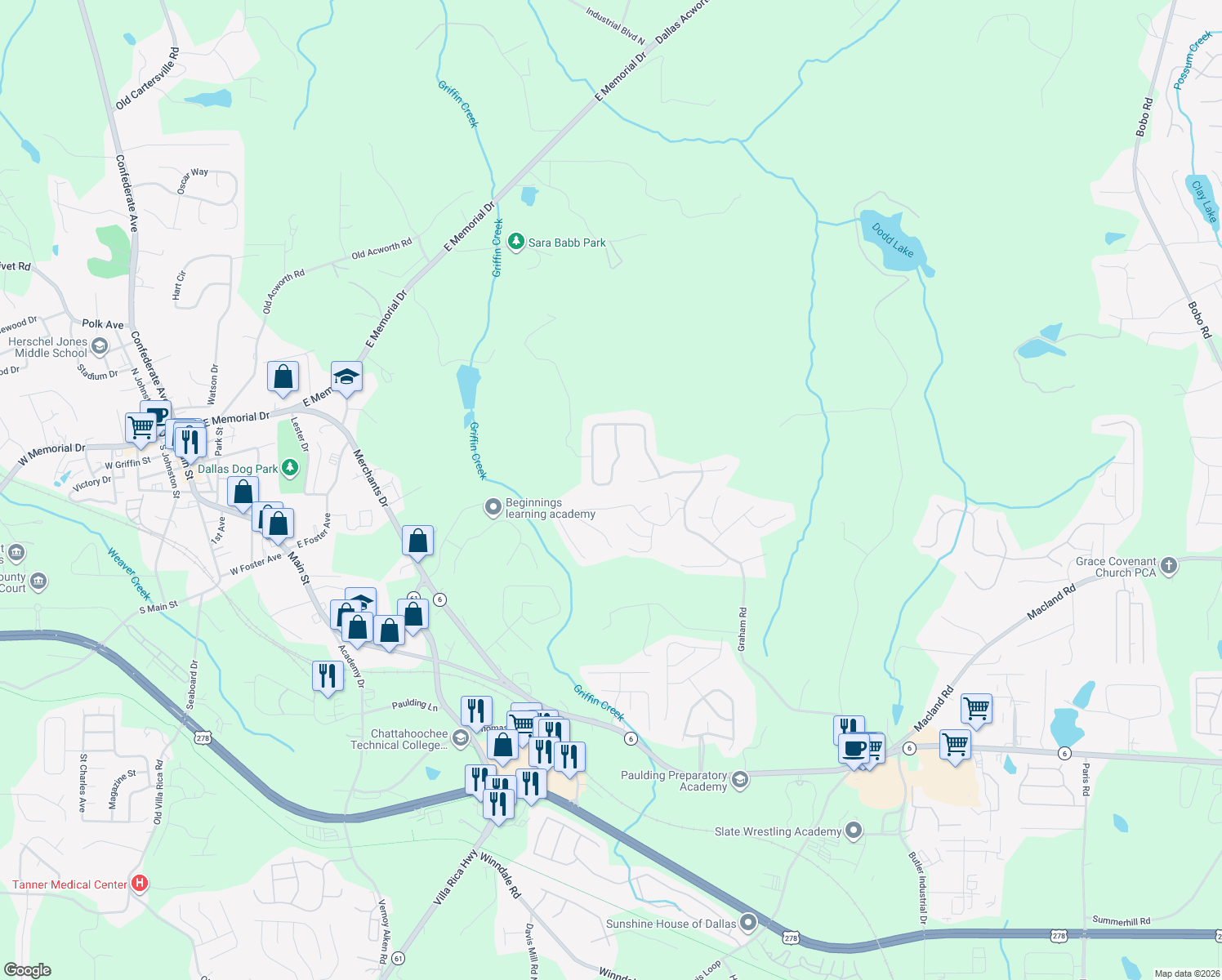 map of restaurants, bars, coffee shops, grocery stores, and more near 562 Cottonwood Loop in Dallas