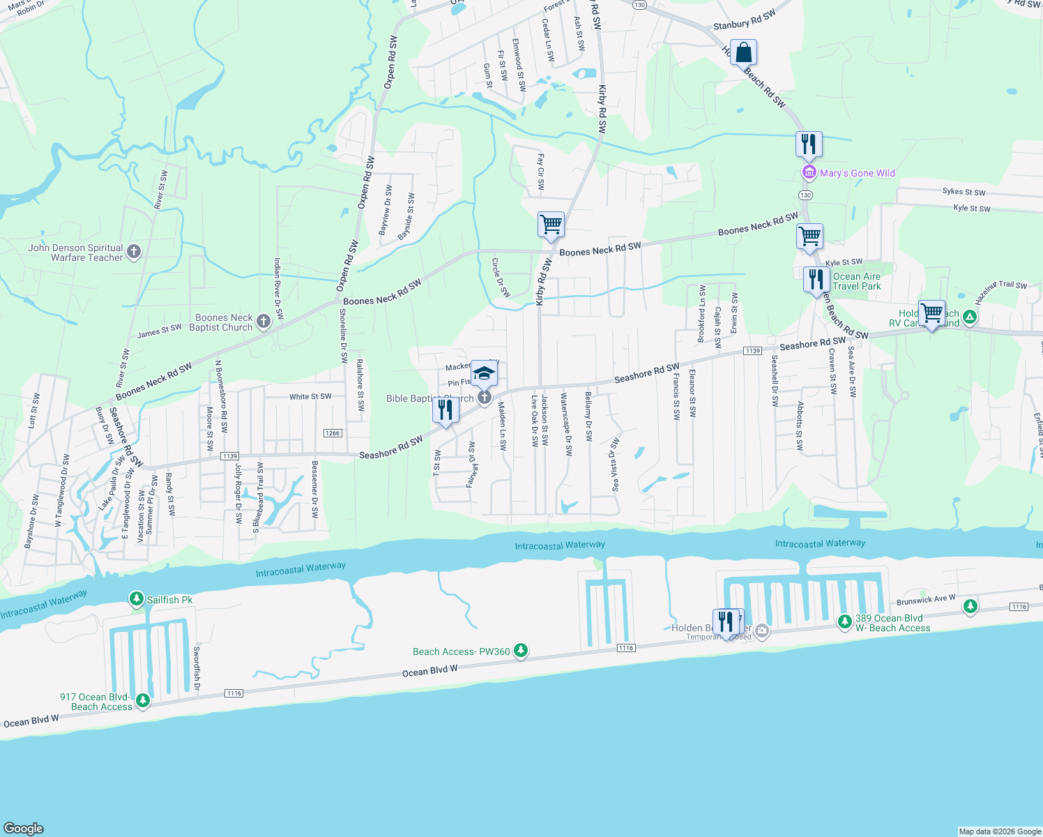 map of restaurants, bars, coffee shops, grocery stores, and more near 2584 Penny St SW in Brunswick