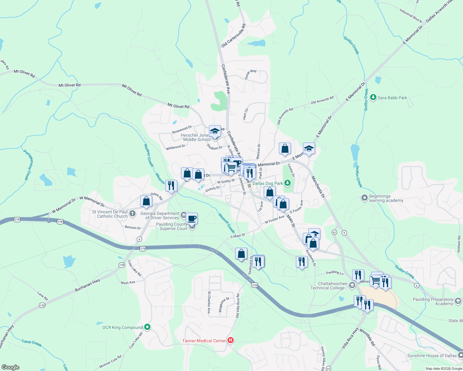 map of restaurants, bars, coffee shops, grocery stores, and more near 208 Hood Street in Dallas