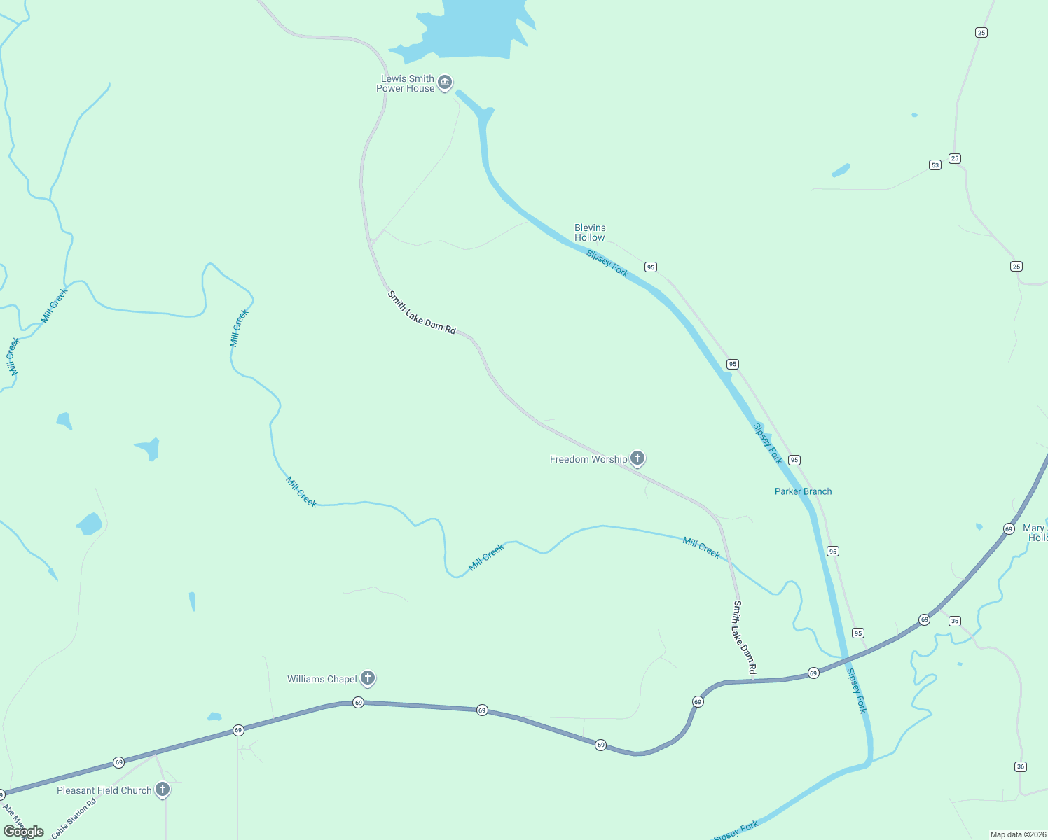 map of restaurants, bars, coffee shops, grocery stores, and more near 9203-9707 Smith Lake Dam Road in Jasper