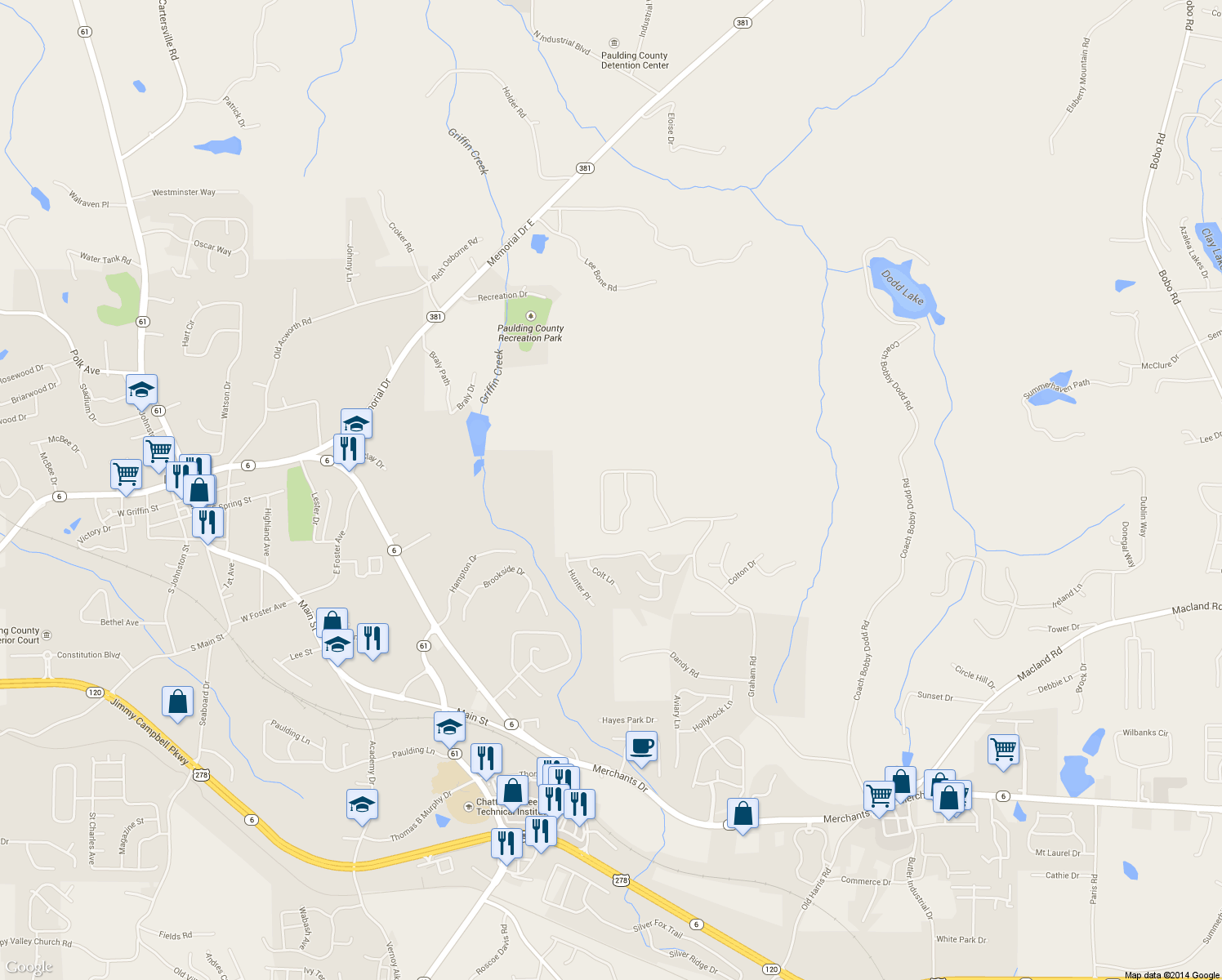 map of restaurants, bars, coffee shops, grocery stores, and more near 381 Cottonwood Loop in Dallas