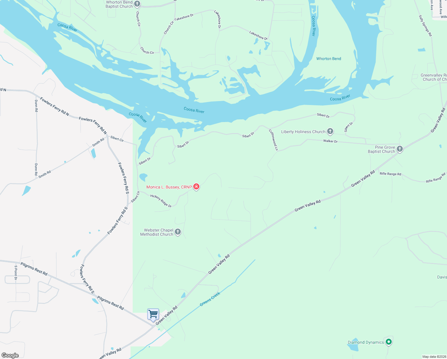 map of restaurants, bars, coffee shops, grocery stores, and more near 161 Hickory Ridge Drive in Gadsden