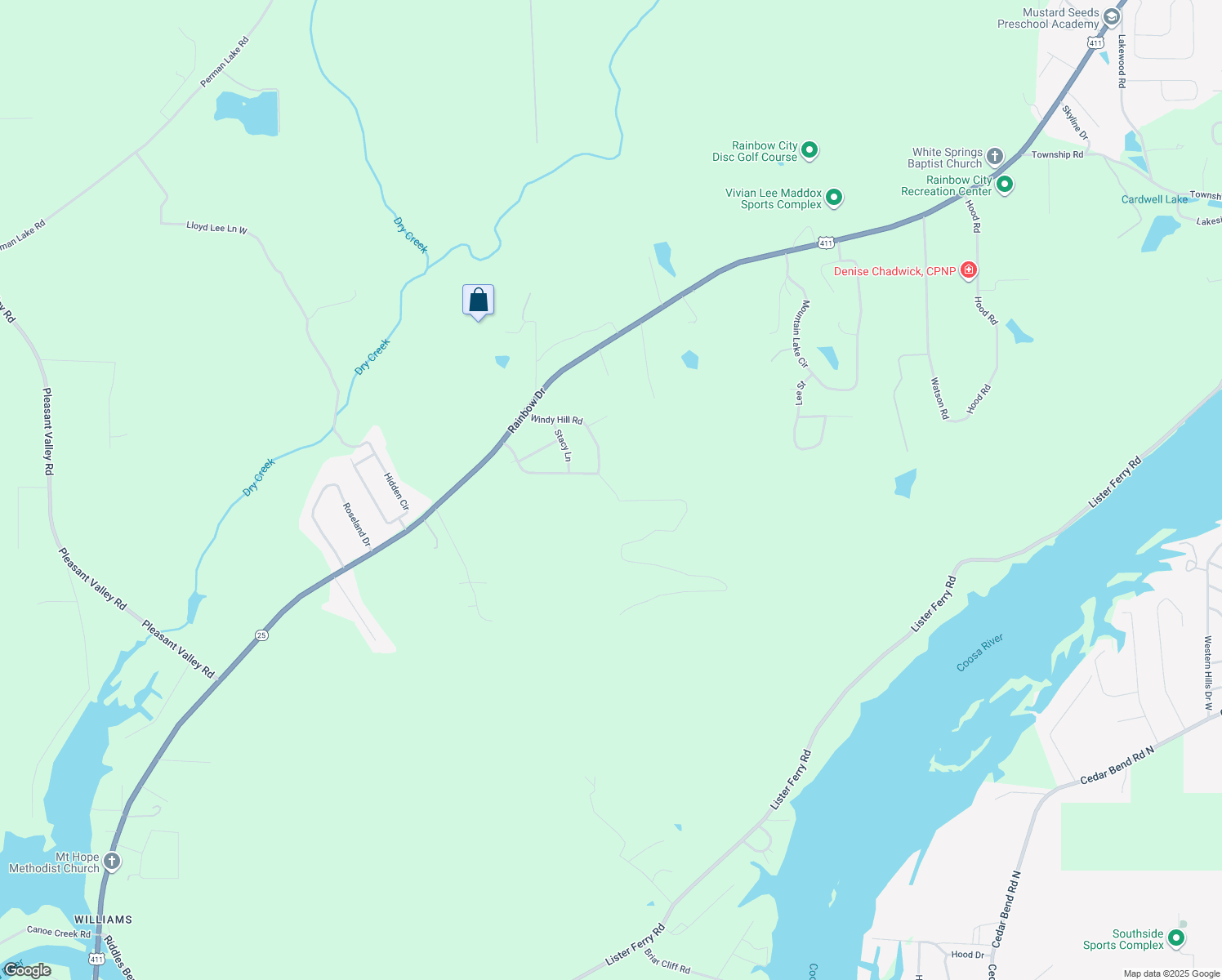 map of restaurants, bars, coffee shops, grocery stores, and more near in Rainbow City