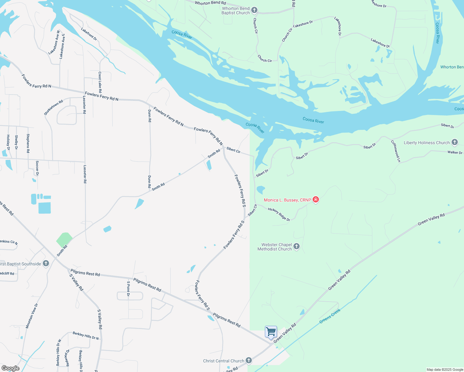 map of restaurants, bars, coffee shops, grocery stores, and more near 1840 Fowlers Ferry Road South in Gadsden