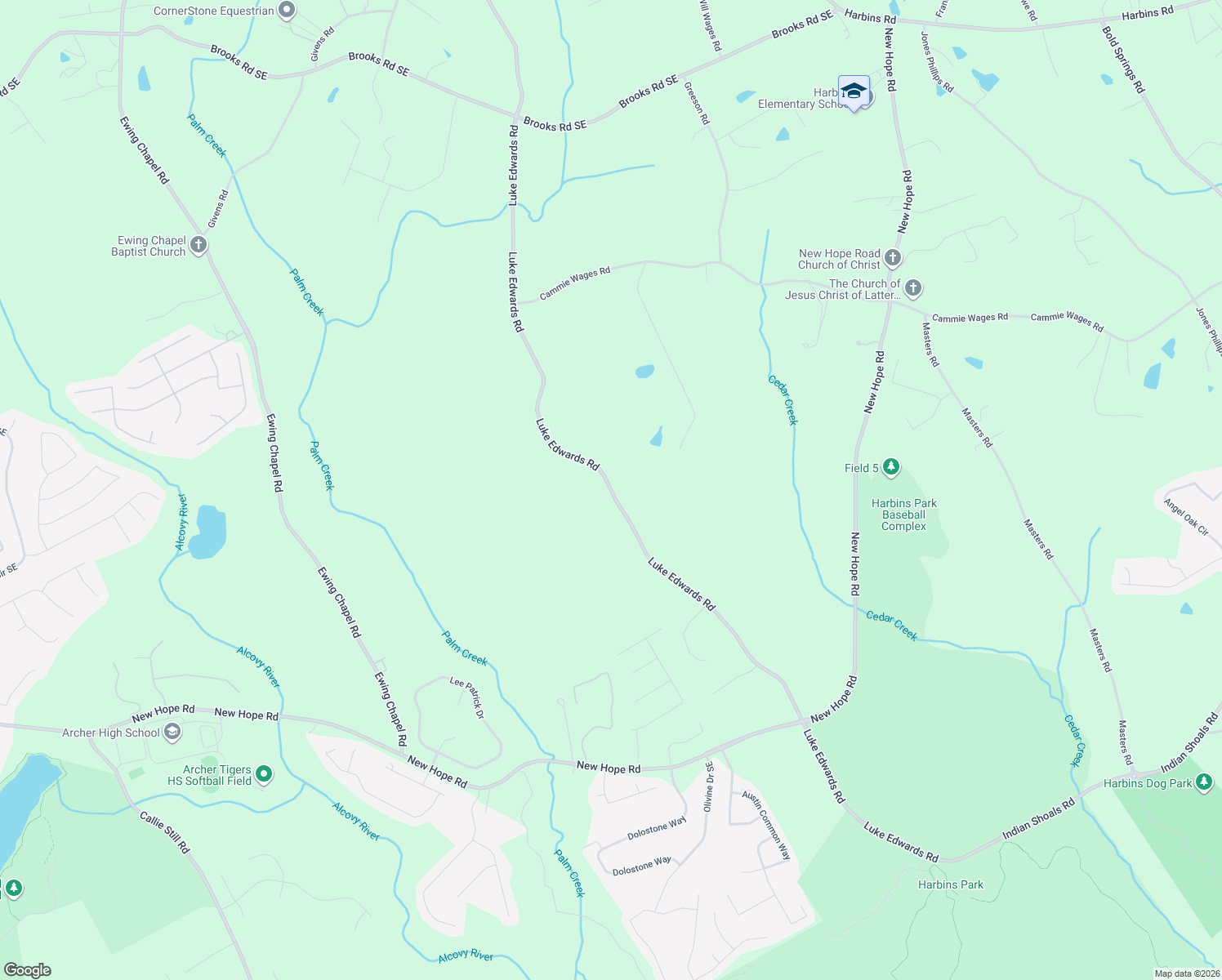 map of restaurants, bars, coffee shops, grocery stores, and more near 2366 Luke Edwards Rd in Dacula