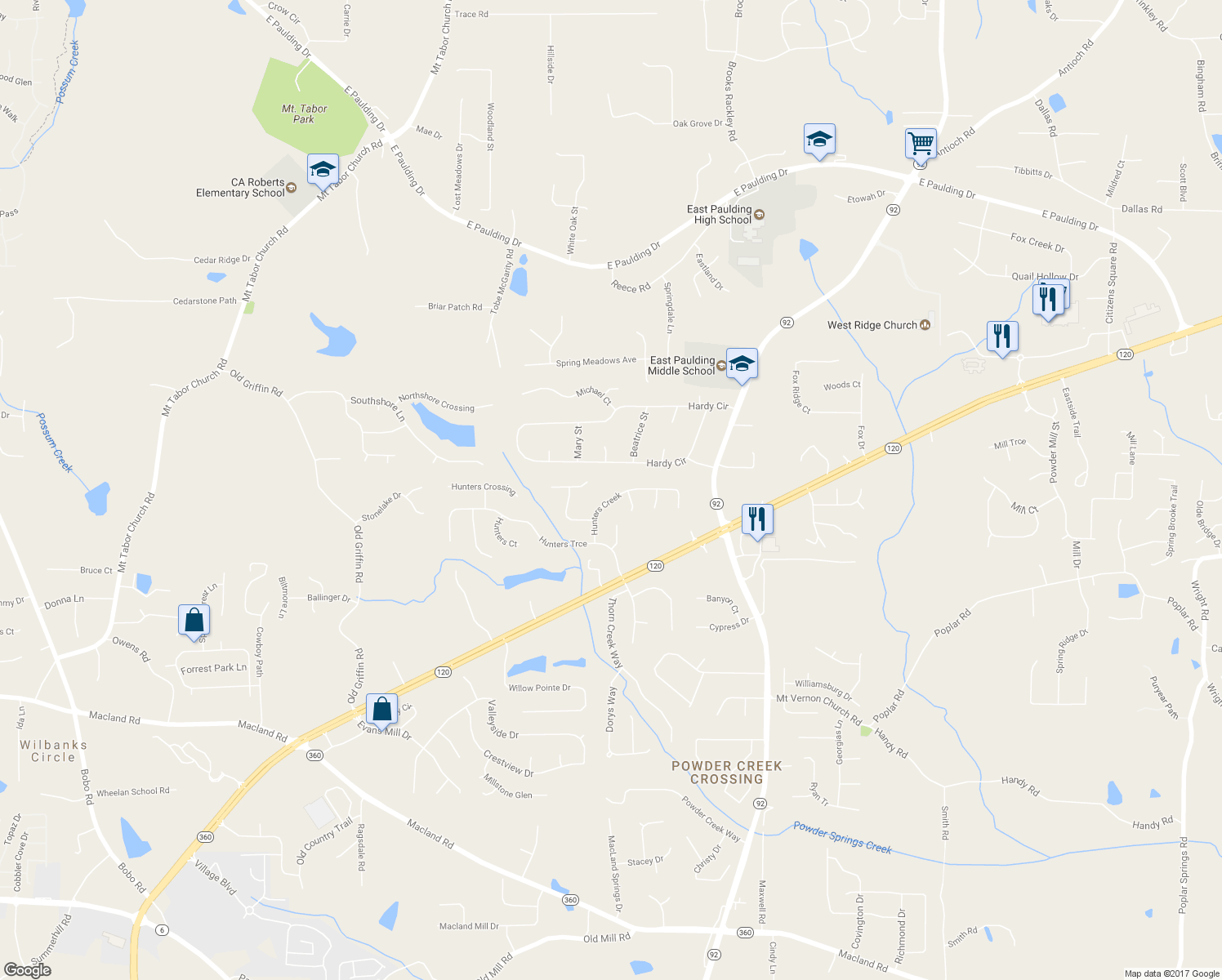 map of restaurants, bars, coffee shops, grocery stores, and more near 179 Hunters Creek in Dallas