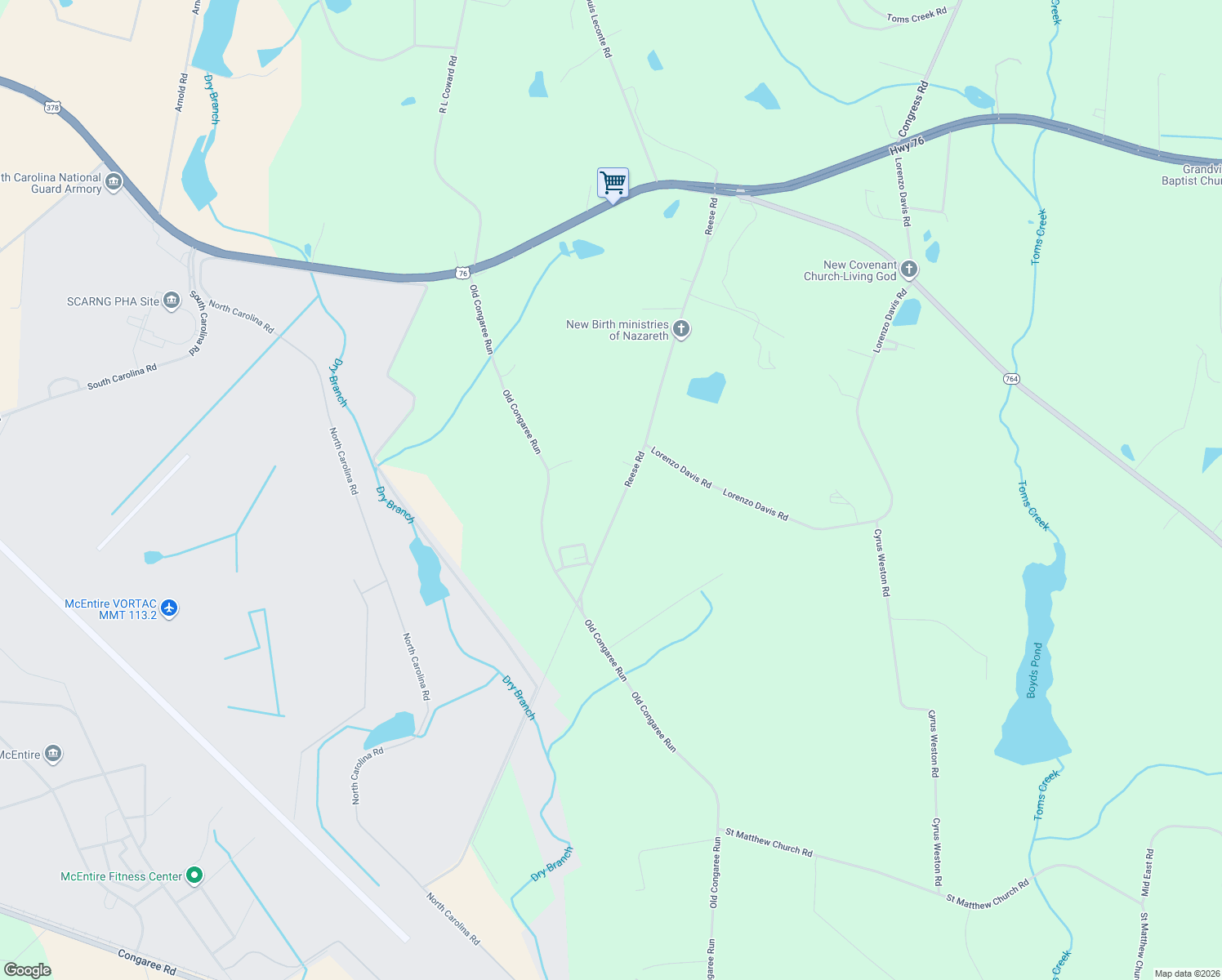 map of restaurants, bars, coffee shops, grocery stores, and more near 1332 Reese Road in Eastover