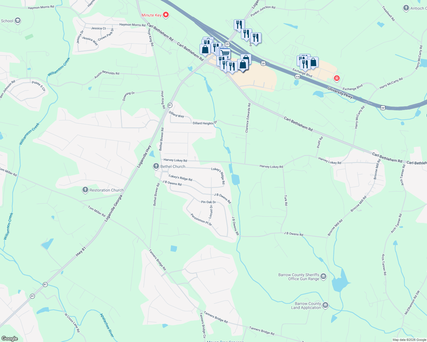map of restaurants, bars, coffee shops, grocery stores, and more near 376 Lokey's Ridge Road in Bethlehem