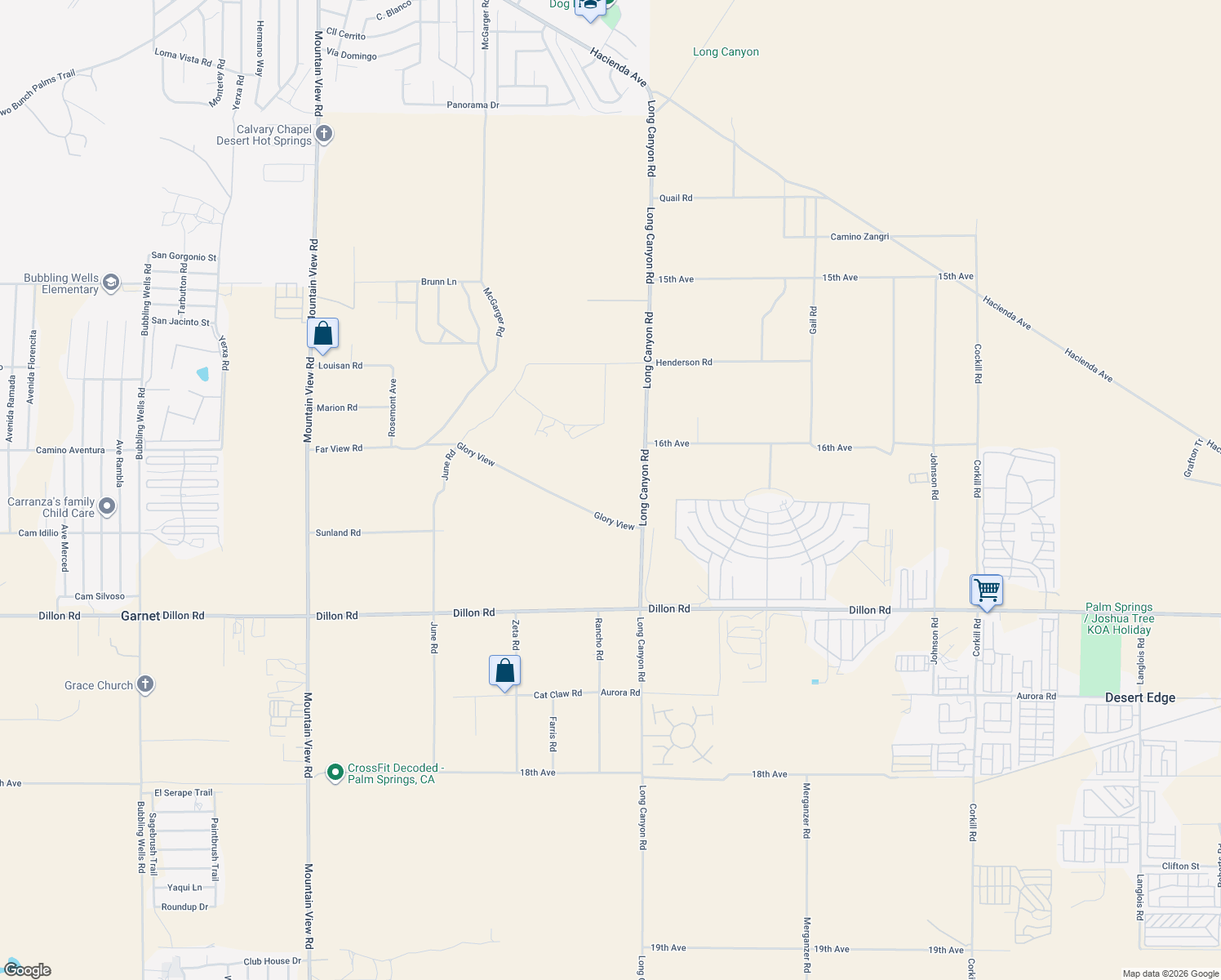 map of restaurants, bars, coffee shops, grocery stores, and more near Glory View in Desert Hot Springs