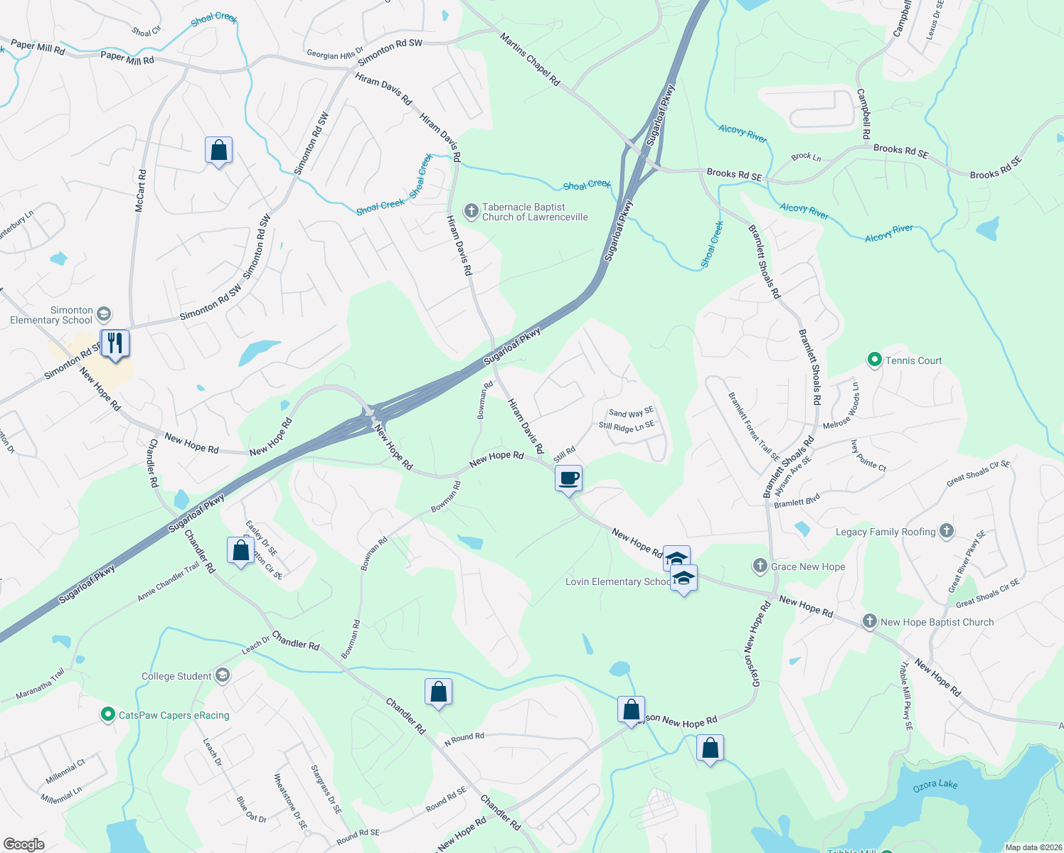 map of restaurants, bars, coffee shops, grocery stores, and more near 811 Cruiser Run in Lawrenceville