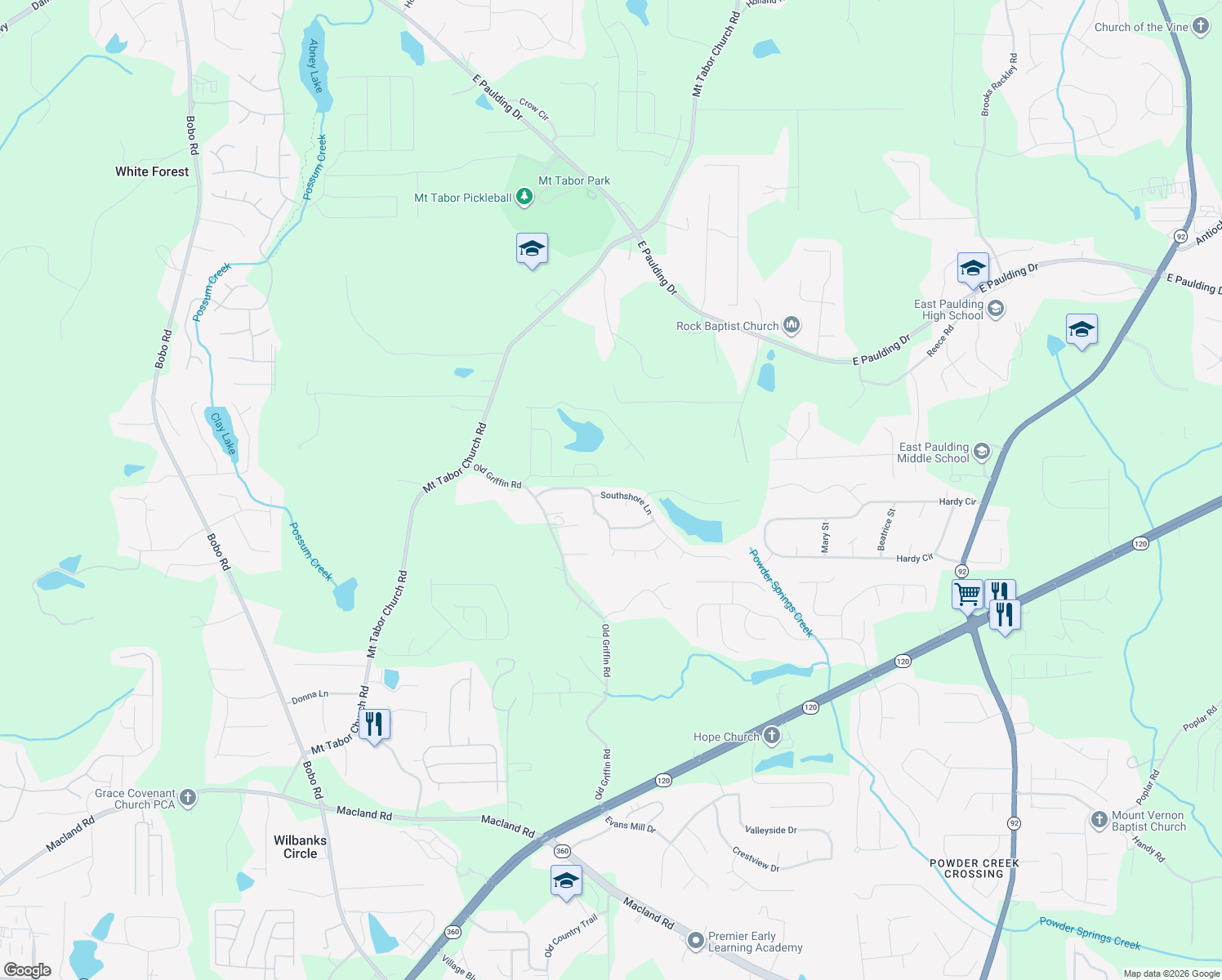 map of restaurants, bars, coffee shops, grocery stores, and more near 51 Southshore Lane in Dallas