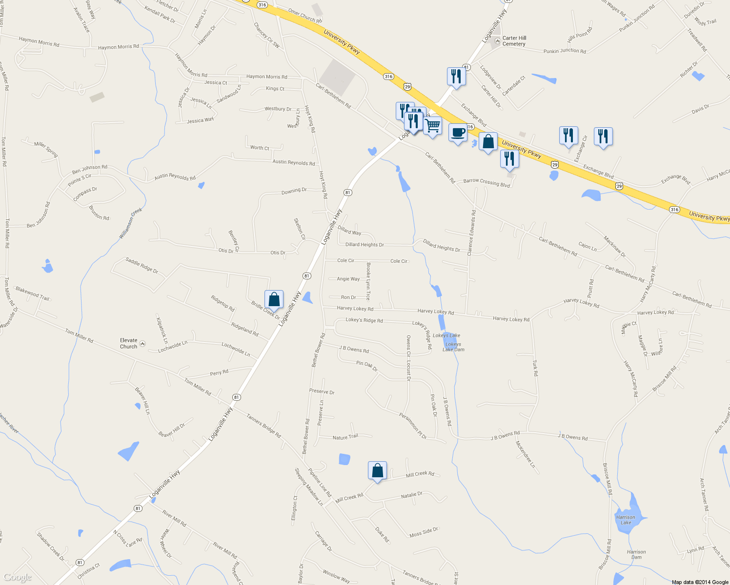 map of restaurants, bars, coffee shops, grocery stores, and more near 301 Ron Drive in Bethlehem