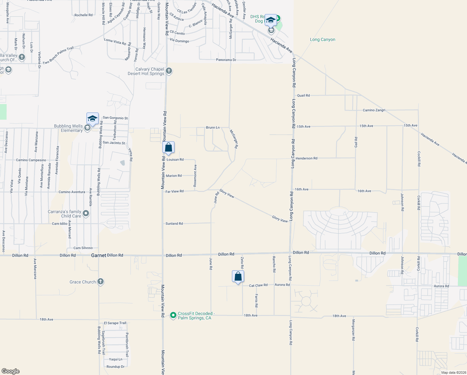 map of restaurants, bars, coffee shops, grocery stores, and more near 68465 Fernwood Drive in Desert Hot Springs