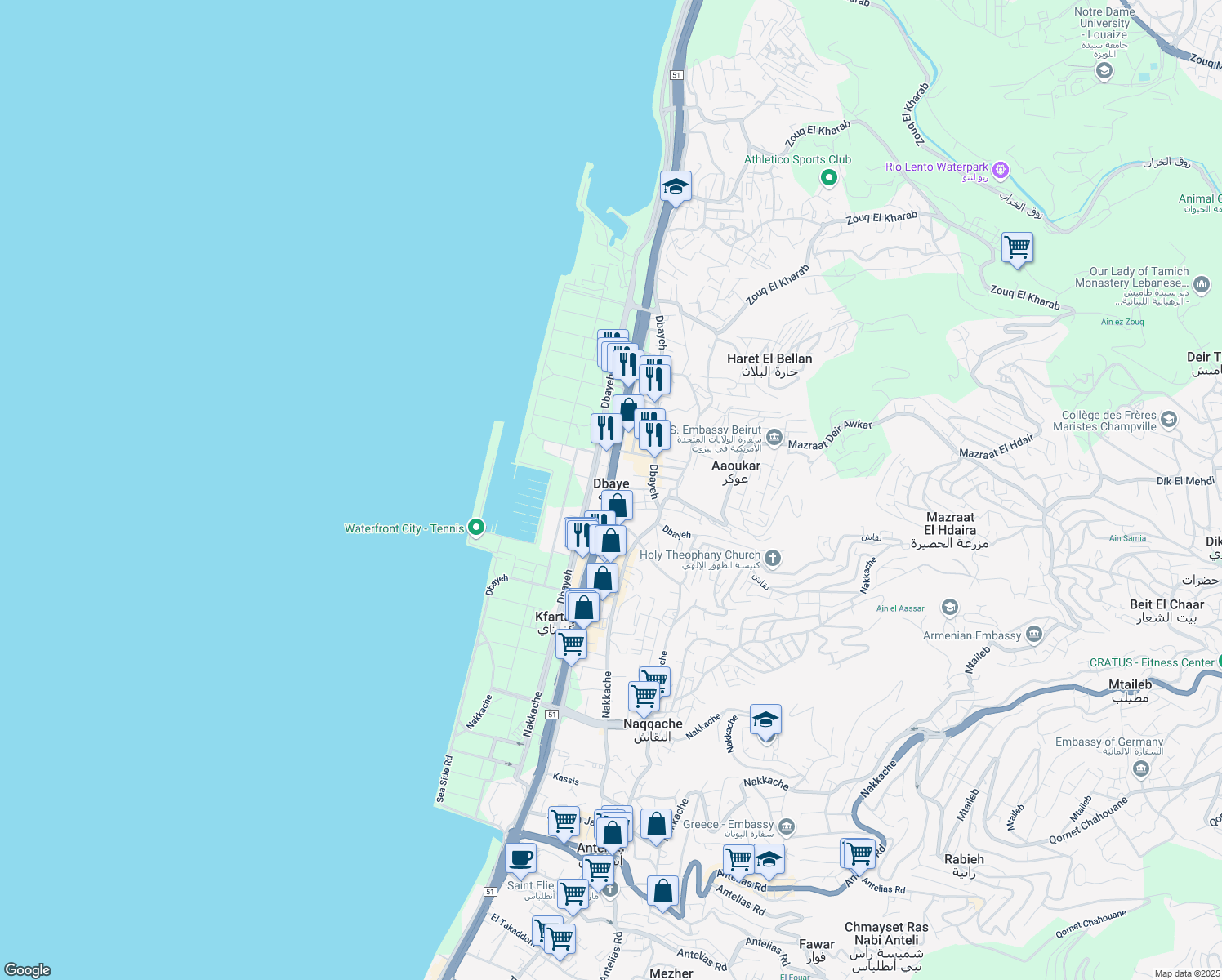 map of restaurants, bars, coffee shops, grocery stores, and more near in Matn