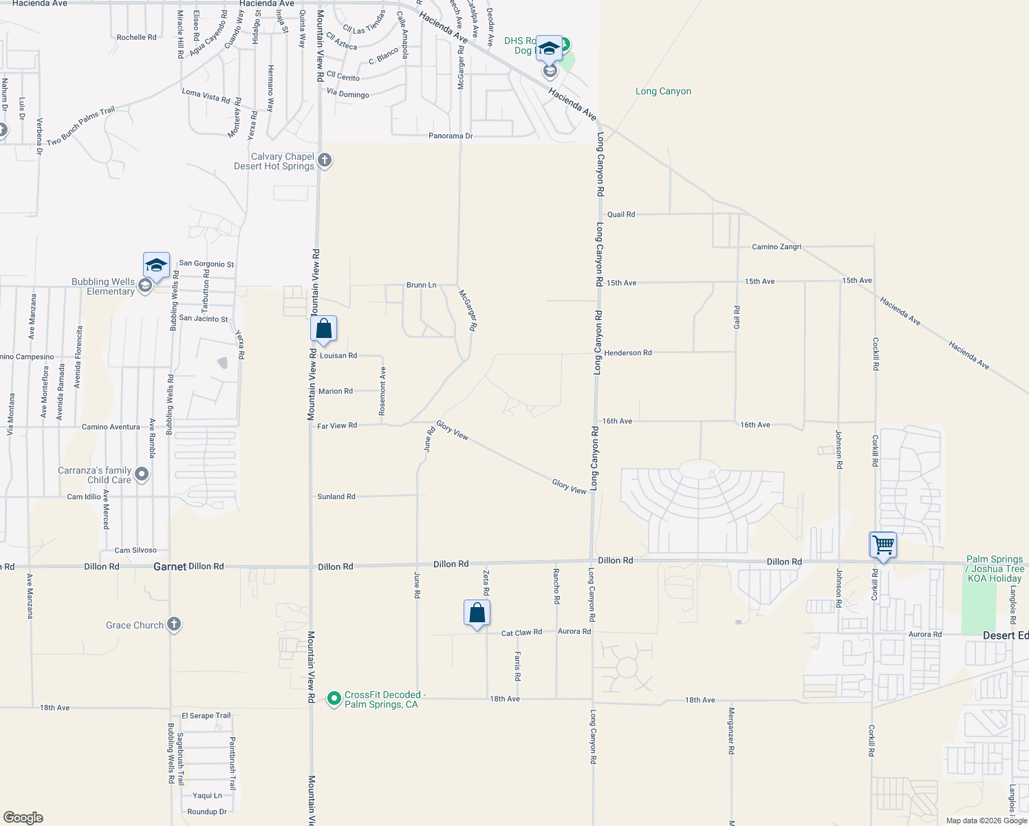 map of restaurants, bars, coffee shops, grocery stores, and more near 68750 Hacienda Avenue in Desert Hot Springs
