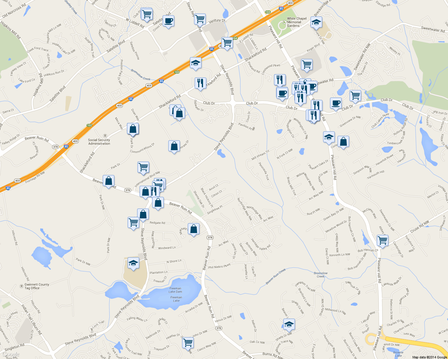 map of restaurants, bars, coffee shops, grocery stores, and more near 4025 Anvil Ct in Norcross
