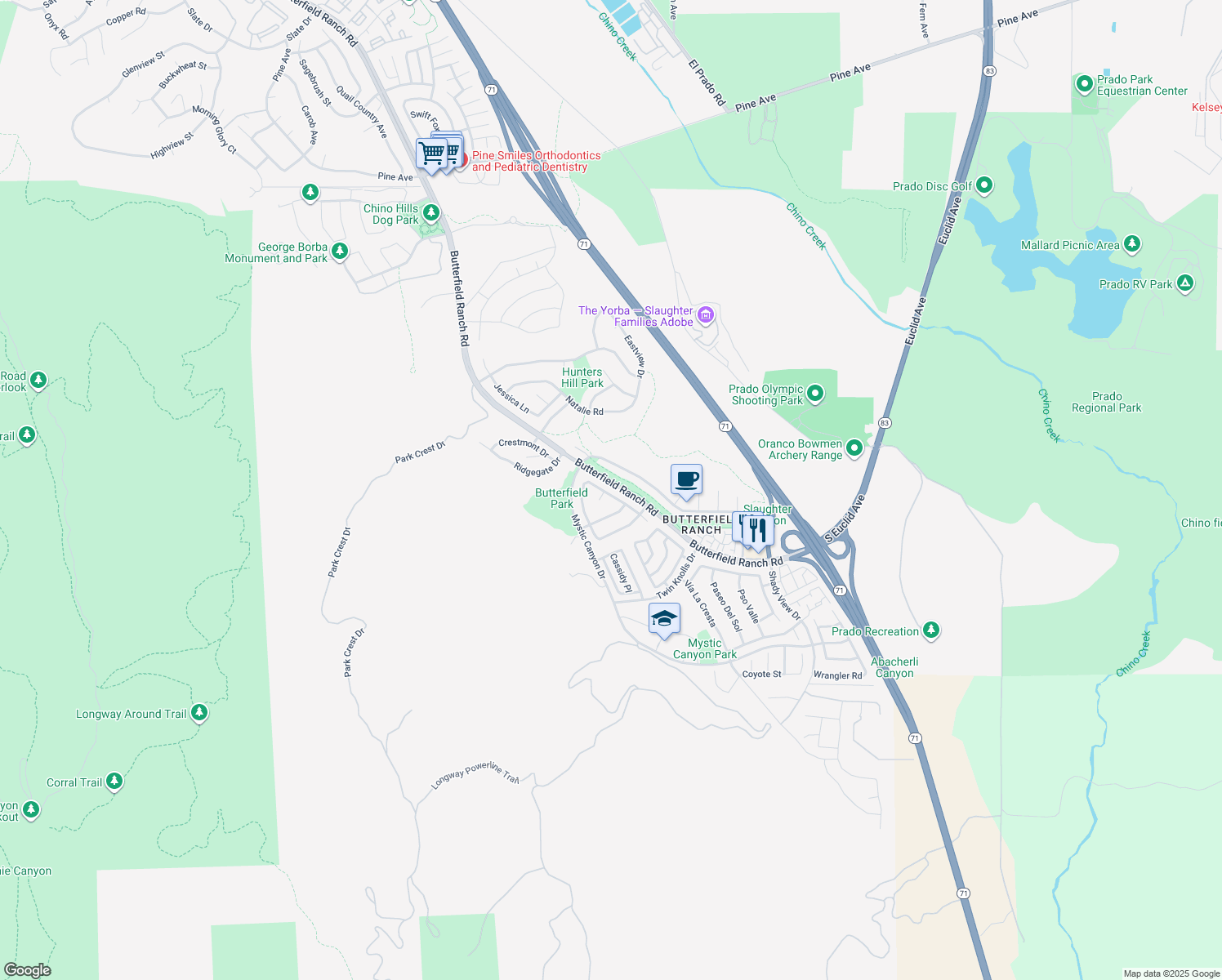 map of restaurants, bars, coffee shops, grocery stores, and more near 6160 Fleetwood Lane in Chino Hills