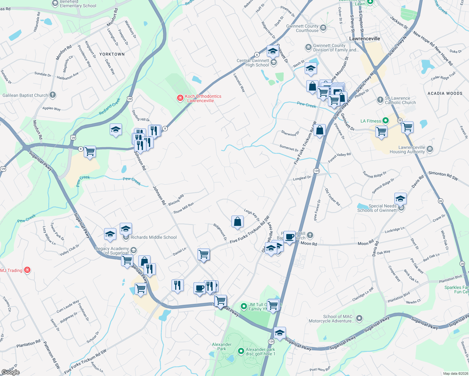 map of restaurants, bars, coffee shops, grocery stores, and more near 931 Lauren Kay Court in Lawrenceville