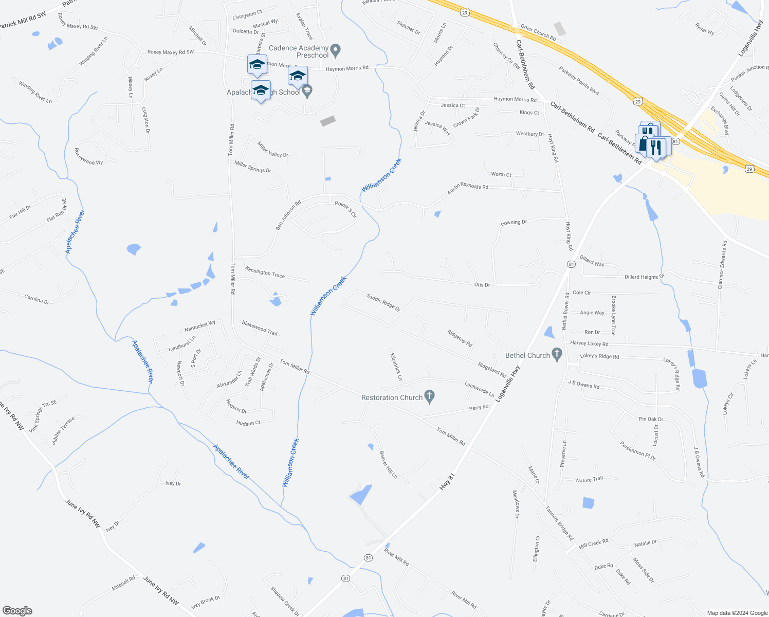 map of restaurants, bars, coffee shops, grocery stores, and more near 639 Saddle Ridge Drive in Bethlehem
